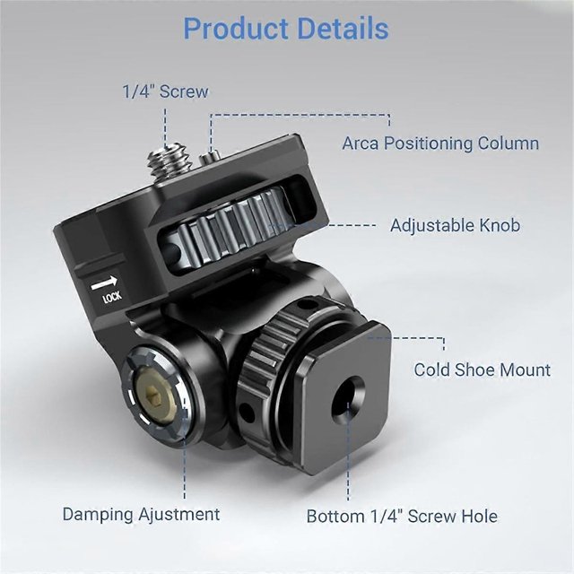 DSLR Camera Clamp Adjustable Monitor Mount W Cold Shoe 1/4 Screw for Camera Monitor Flash Light Mic Hot Shoe Bracket