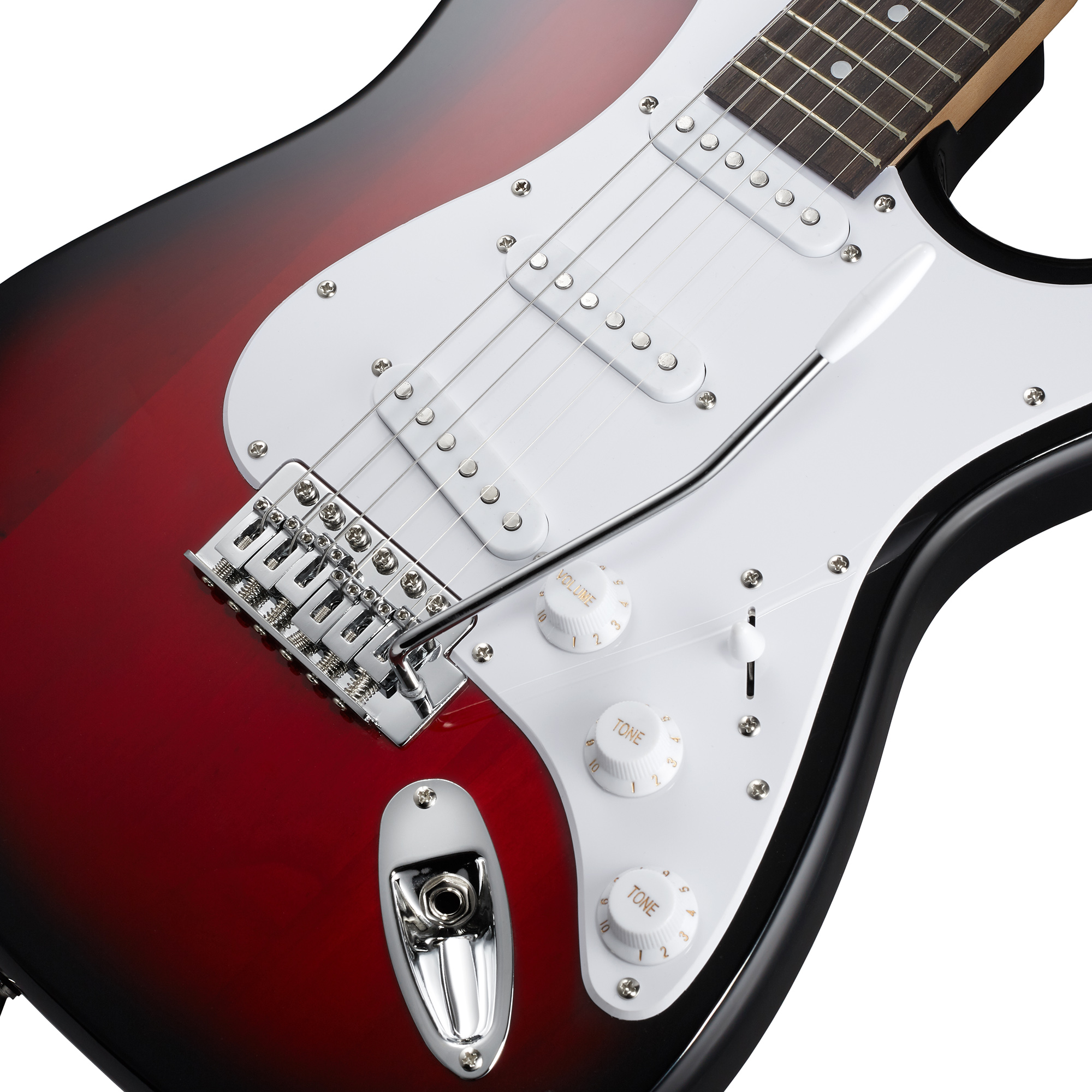 Ashthorpe 39-Inch Electric Guitar with S-S-S Pickups and Tremolo Bar - Red/White - image 3 of 7