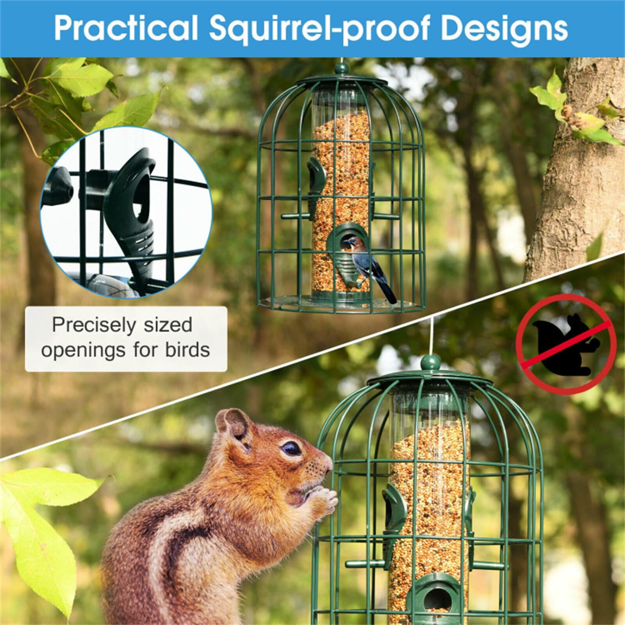 Kadyn 10" Bird Feeder for Outside Hanging, Metal Seed Guard Deterrent House Squirrel-proof Caged Tube Wild Hut, Green