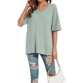 thumbnail image 4 of SWQZVT Women's Oversized V Neck T Shirt Short Sleeve Loose Fit Casual Workout Summer Basic Tee Top, 4 of 7