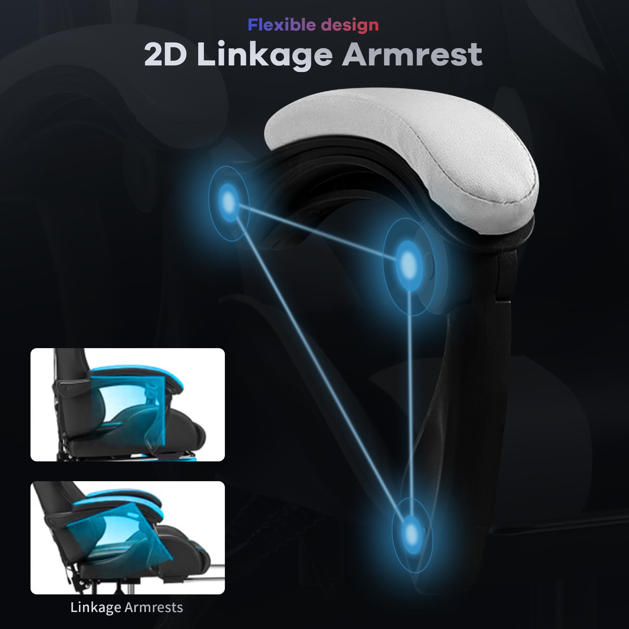 Ergonomic Gaming Chair, Brochao Gaming Chair with Speaker & LED Lights, Computer Racing Chair for Adults, PU Leather Office Chair with Footrest Lumbar Support Headrest, White with Light