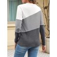 thumbnail image 2 of Women'S Color Block Tops Casual Long Sleeve Tunic Round Neck Pullover Shirts White Gray M, 2 of 6