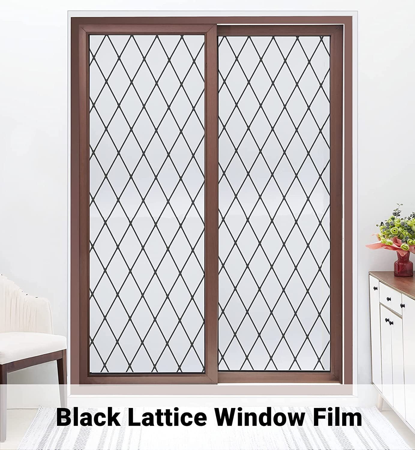 FEOMOS Black Lattice Window Film, Frosted Glass Film, Static Adhesive  Window Film, Privacy Film, Decorative Film, Privacy Film for Windows,  Doors