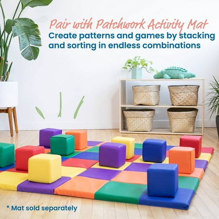 ECR4Kids SoftZone Patchwork Toddler Building Blocks, Assorted, 12-Piece