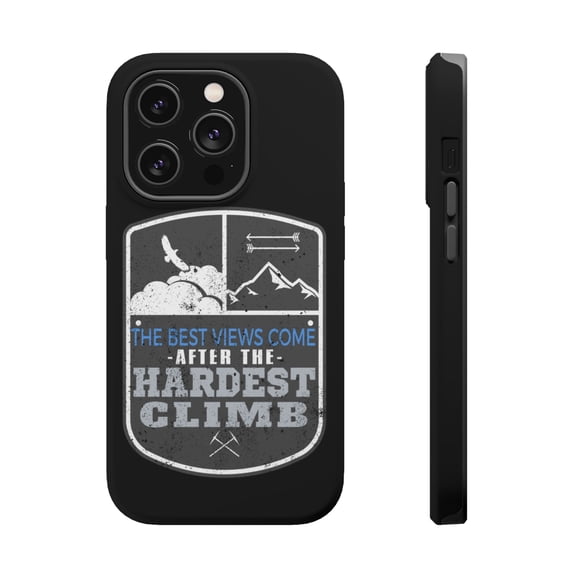 DistinctInk Tough Case for Apple iPhone 15 PRO (6.1" Screen), Compatible with MagSafe Charging - Best Views Come After Hardest Climb