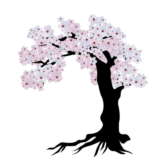 Blooming Cherry Blossom Wall Decal - Home Living Room Nursery Bedroom Decoration -- Easy To Apply Vinyl Wall Decal - Floral Themed Art Removable Wall Sticker -Size 9" x 10".