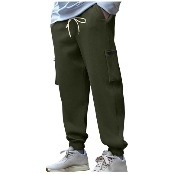 Havenre Corduroy Cargo Sweatpants for Men Big and Tall Regular Fit Casual Drawstring Elastic Waist Baggy Fleece Jogger Sweat Pants Loose Comfy Trousers with Multi-Pockets Army Green XXL
