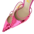 thumbnail image 4 of FSJ Women Pointed Toe Single Strap Mules with Sequins Slip on Mid Thin Heels Casual Dressy Party Backless Pumps Size 9.5 Fuchsia, 4 of 4