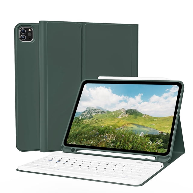 Funda de teclado KVTVOU para iPad Pro de 11 pulgadas de 4.ª, 3.ª y 2.ª generación, color verde oscuro
