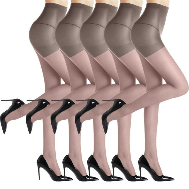 FAIWAD 5 Paires Collants Transparents pour Femmes Fins Taille Haute avec Pieds Panty Confort Légers Respirants Bas sous Robe