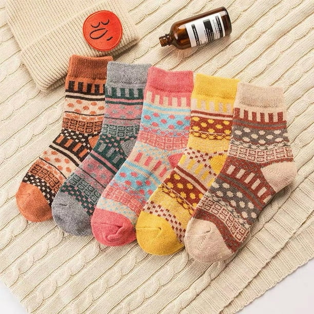 10 pares de calcetines de lana, calcetines térmicos para mujer, calcetines cálidos de invierno para mujer, calcetines de punto gruesos, calcetines de invierno para mujer, coloridos