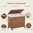 thumbnail image 4 of Casa Pura Furniture 3-Section Laundry Hamper with Lid, Water Hyacinth Woven Laundry Sorter with Removable Liners, Rolling or Non-Slip Design, 4 of 9