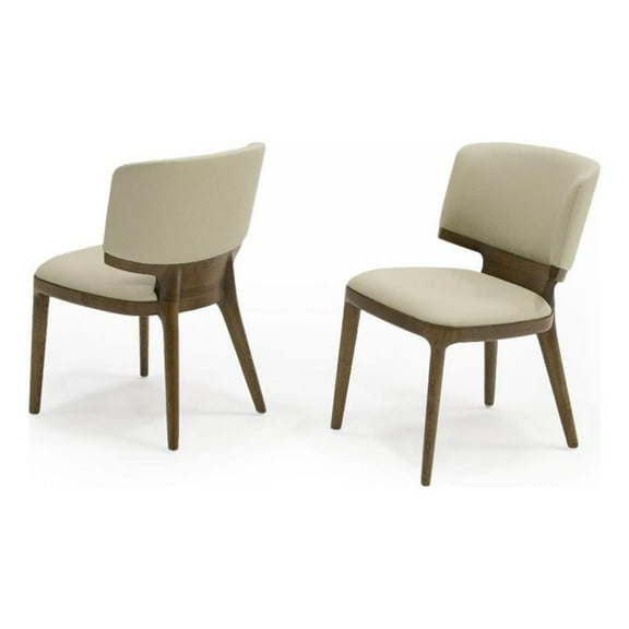 Modrest Stanley 17.5" Contemporary Wood & Leather Dining Chair in Walnut/Beige
