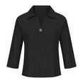 thumbnail image 5 of Pxxlle Casual 3/4 Length Sleeve Shirts for Women Plus Size Cotton Linen Shirt Loose Fit Button Up Lapel T Shirt Black L, 5 of 6