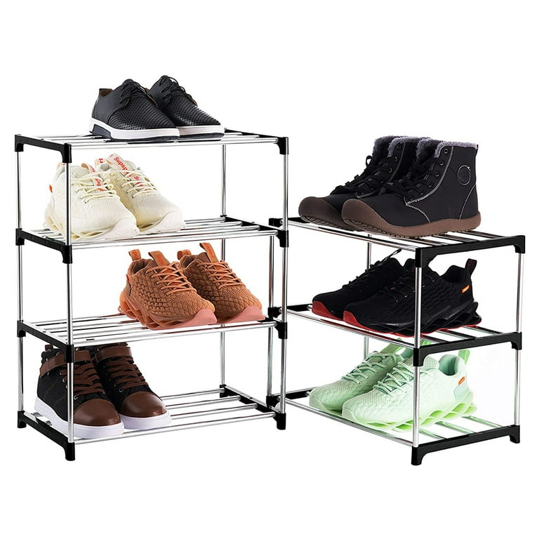 SOKOSEN 4-Tier Small Shoe Rack, Metal Stackable Kids Shoe Shelf Storage  Zapateras Organizer,Narrow Shoe Rack Sturdy for Closet Hallway Entryway  Living