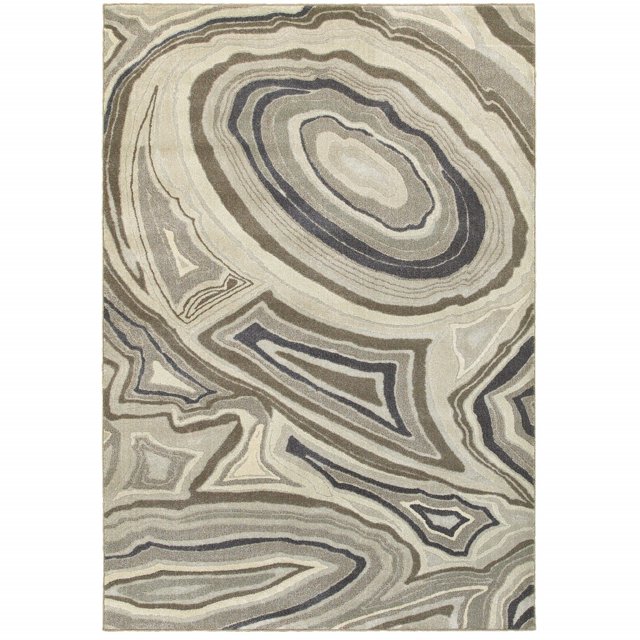 homeroots home decor 388790 5’x8’ Ivory and Gray Abstract Geometric Area Rug