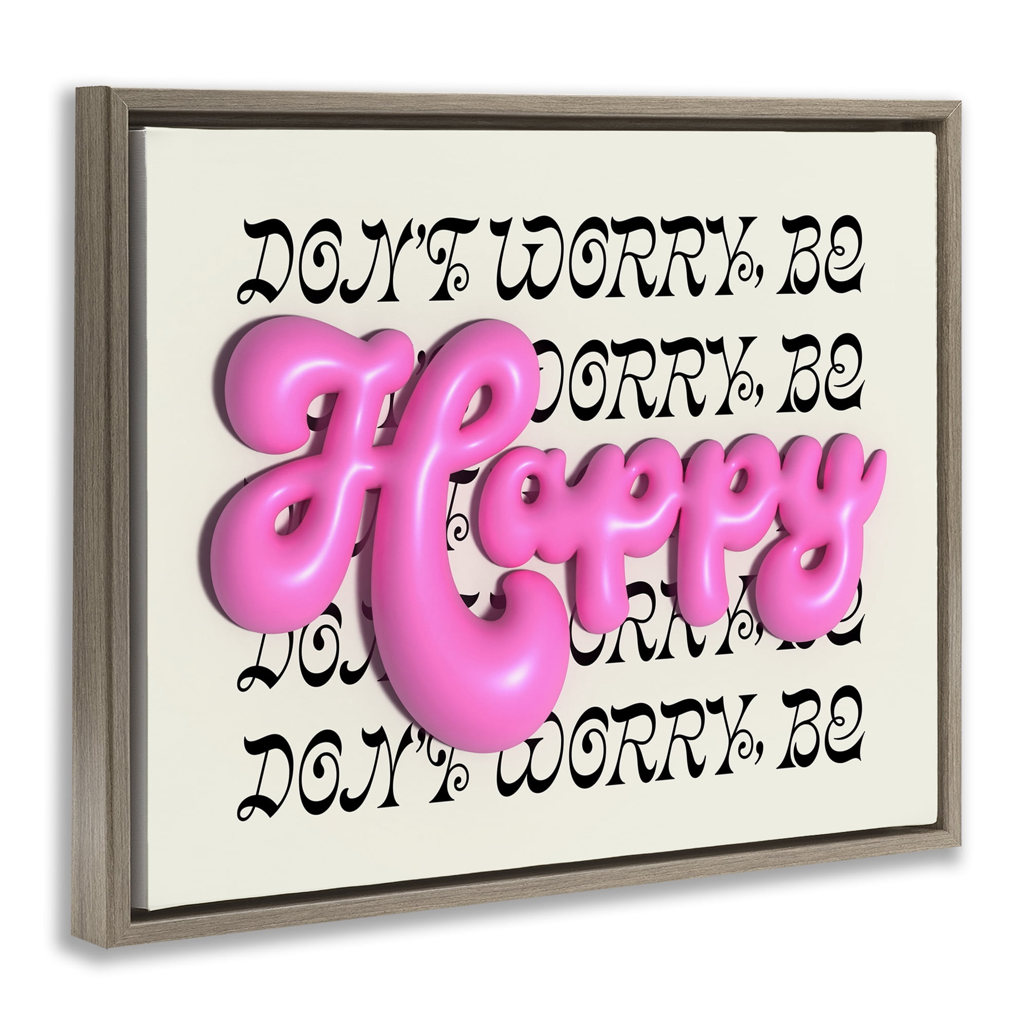 Stupell Industries Bubble Letters Happy Text & Numbers Painting Brown Floater Framed Canvas Art Print Wall Art, 31 x 25