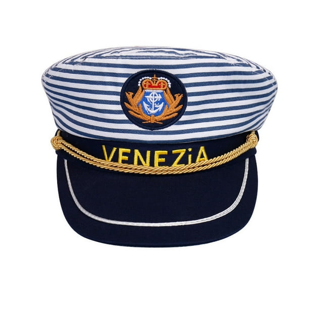 1pc Sombrero de Capitán Marino Gorra de Rayas Azules Cosplay Sombrero de Capitán Adulto Estilo Manian para Adultos (Niños 54cm Ajustable)