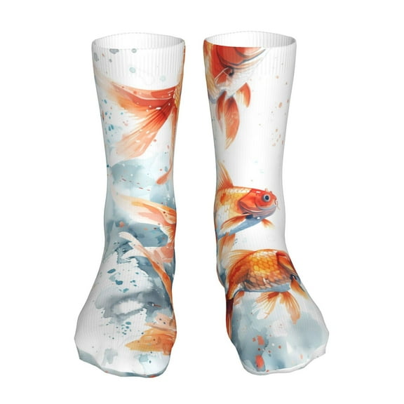 Bingfone Three Goldfish Watercolor Splash Prirnt Women's Men's Fun Pattern and Solid Crew Socks-1 Pair Pack-Cool & Classic Novelty Design Gifts