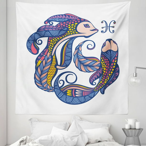 Zodiac Signs Tapestry, Pisces Horoscope Astrology Themed Pattern Colorful Detailed Fish, Fabric Wall Hanging Decor for Bedroom Living Room Dorm, 5 ...