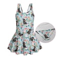 thumbnail image 6 of COEQINE Girls One Piece Swimsuit for Swim Lessons & Beach Play, Cute Swim Dress with Skirt & Liner, Scoop Neck Fixed Wide Strap V-Back Swimwear, Ages 5-6, Dachshund Floral Blue, 6 of 8