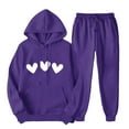 thumbnail image 2 of Womens 2 Piece Outfits Matching Sets Sweatsuit Hoodie Heart Print Sweatshirts with Sweatpants Tracksuits Fall Clothes (2XL, Purple 03), 2 of 2