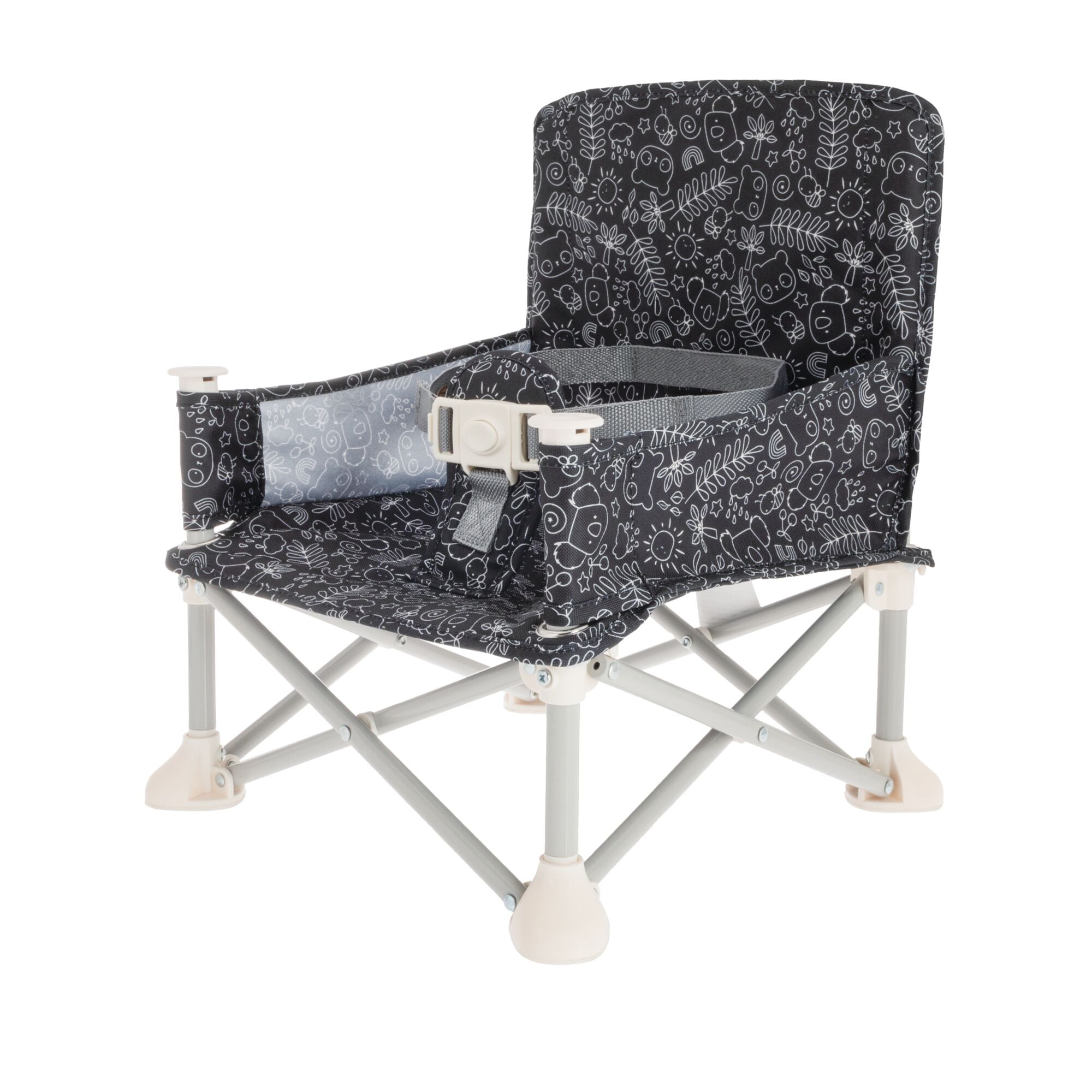 Nuby Pop-Up Portable Booster Seat with Removable Tray, Black and White