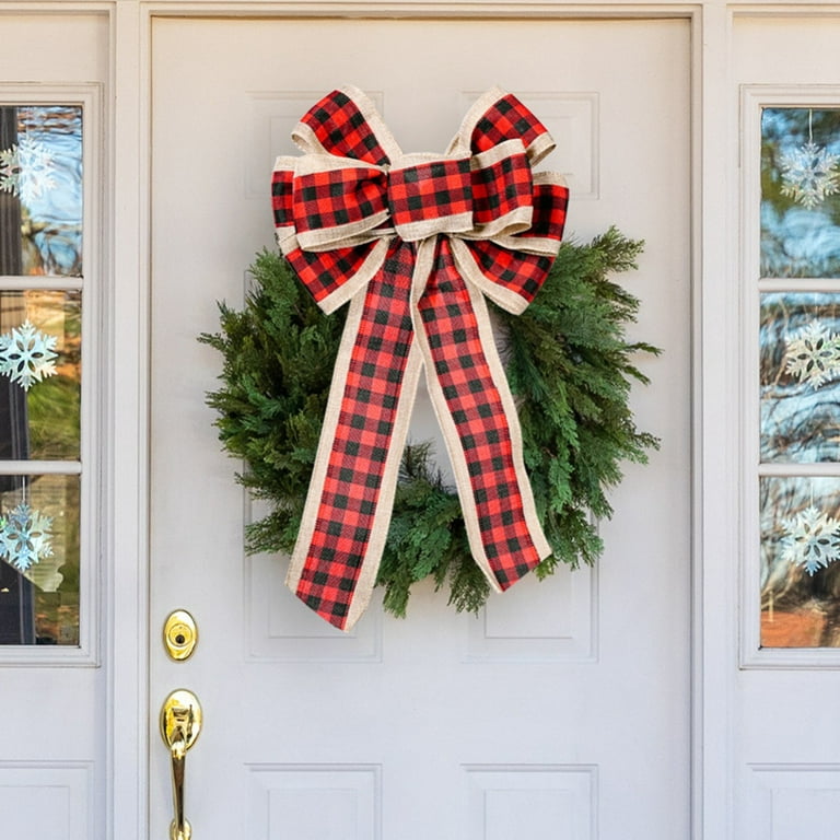  Buffalo Plaid Christmas Wreaths for Front Door - 3pcs