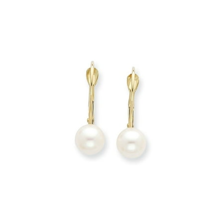 Ice Carats 14kt Yellow Gold 7mm White Round Freshwater Cultured Ice Carats 14kt Yellow Gold 7mm White Round Freshwater Cultured Pearl Leverback Earrings Lever Back Drop