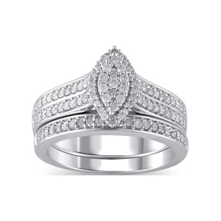 1/2 Ct Forever Bride Marquise Shaped Diamond Composite Women Bridal Set in Sterling Silver