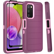 NIFFPD Samsung Galaxy A03S Case with Screen Protector Tough Rugged Shockproof Protective Phone Case for Galaxy A03S Wine&Pink