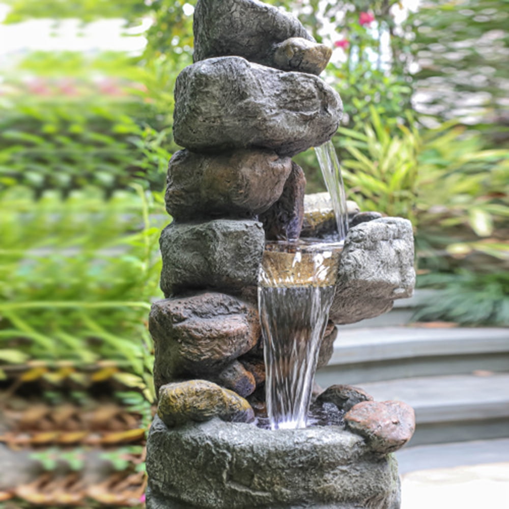 Patio 5 Tier Outdoor Garden Fountain- 5-Tier Rock Waterfall Water Fountain w LED Lights Outdoor Water Features /& Fountain Home Outdoor Decorations for Garden Porch Backyard Fountain 40.15 Deck