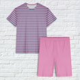 thumbnail image 5 of Sakmal Pink Womens Plus Size Pajamas Sets Elbow-Length Shorts Pant Striped Loose Fit Comfy Ladies Sleepwear for Summer, 5 of 5
