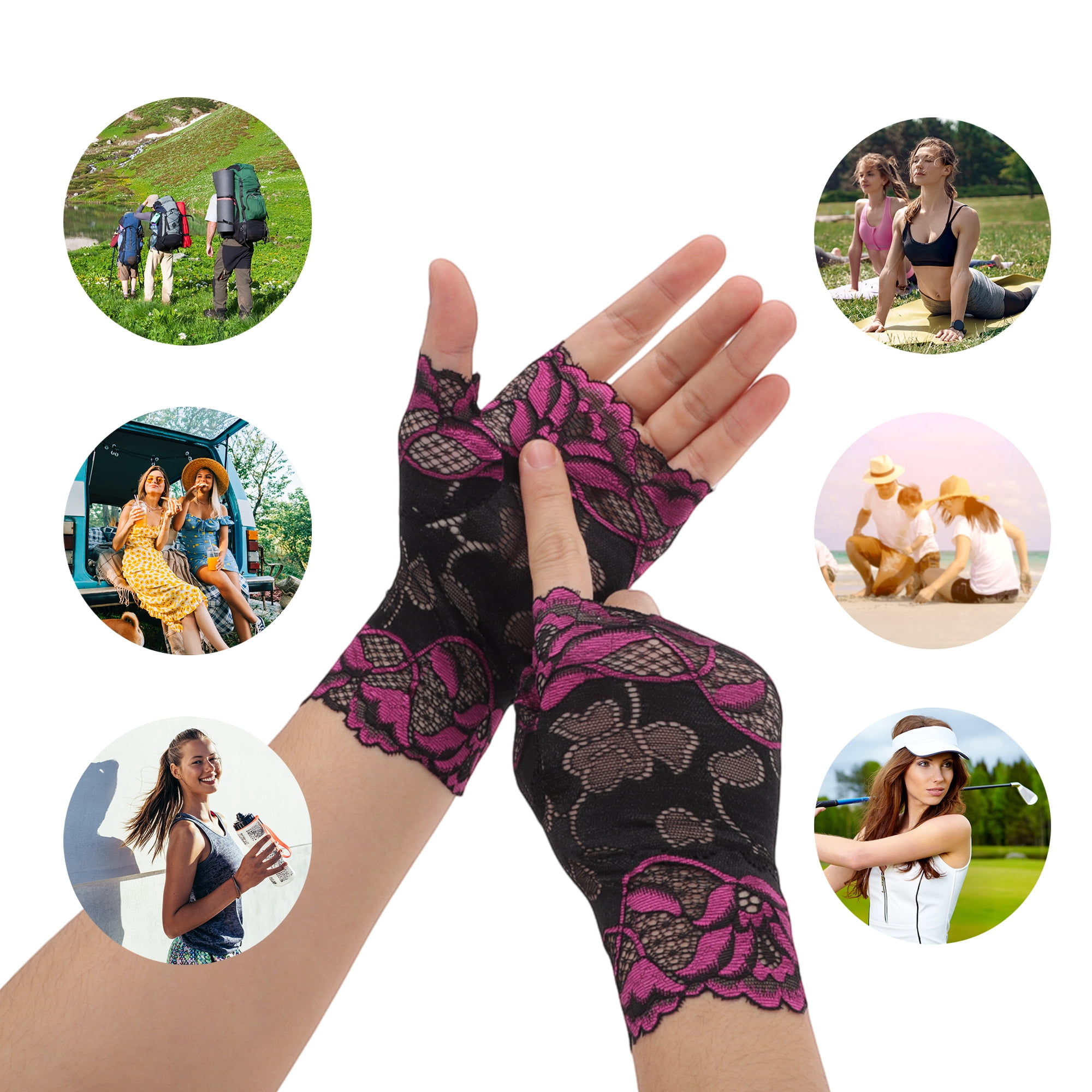 Unique Bargains Anti-slip Lace Manicure Gloves 1 Pair Rose Red