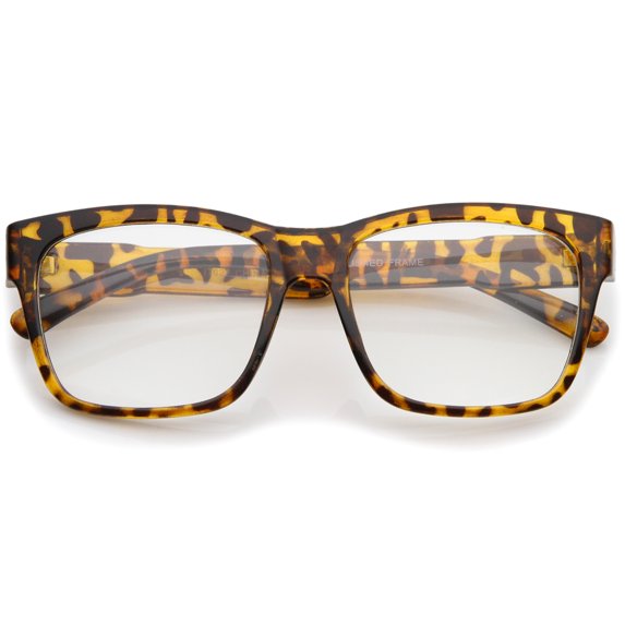 sunglassLA Unisex Casual Bold Square Clear Lens Horn Rimmed Eyeglasses 53mm (Shiny Tortoise / Clear) - 53mm
