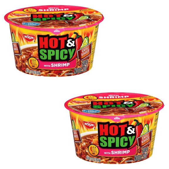Nissin Foods, Bowl Noodle Hot & Spicy (Shrimp),(2 PACK)