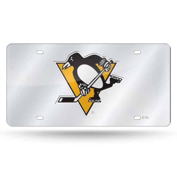 Pittsburgh Hockey Penguins Mirrored Laser Cut License Plate Auto Tag