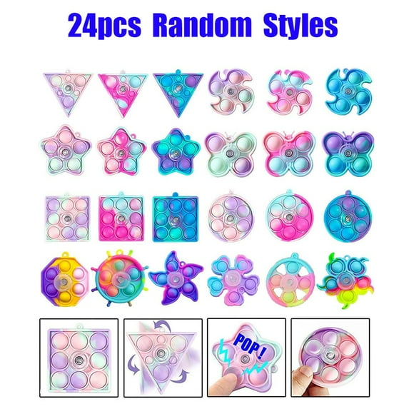 Lot de 24 porte-clés Pop Fidget Spinner, jeu de jouets, anti-Stress sensoriel, Pop Poppers, Spinners, cadeaux de fête