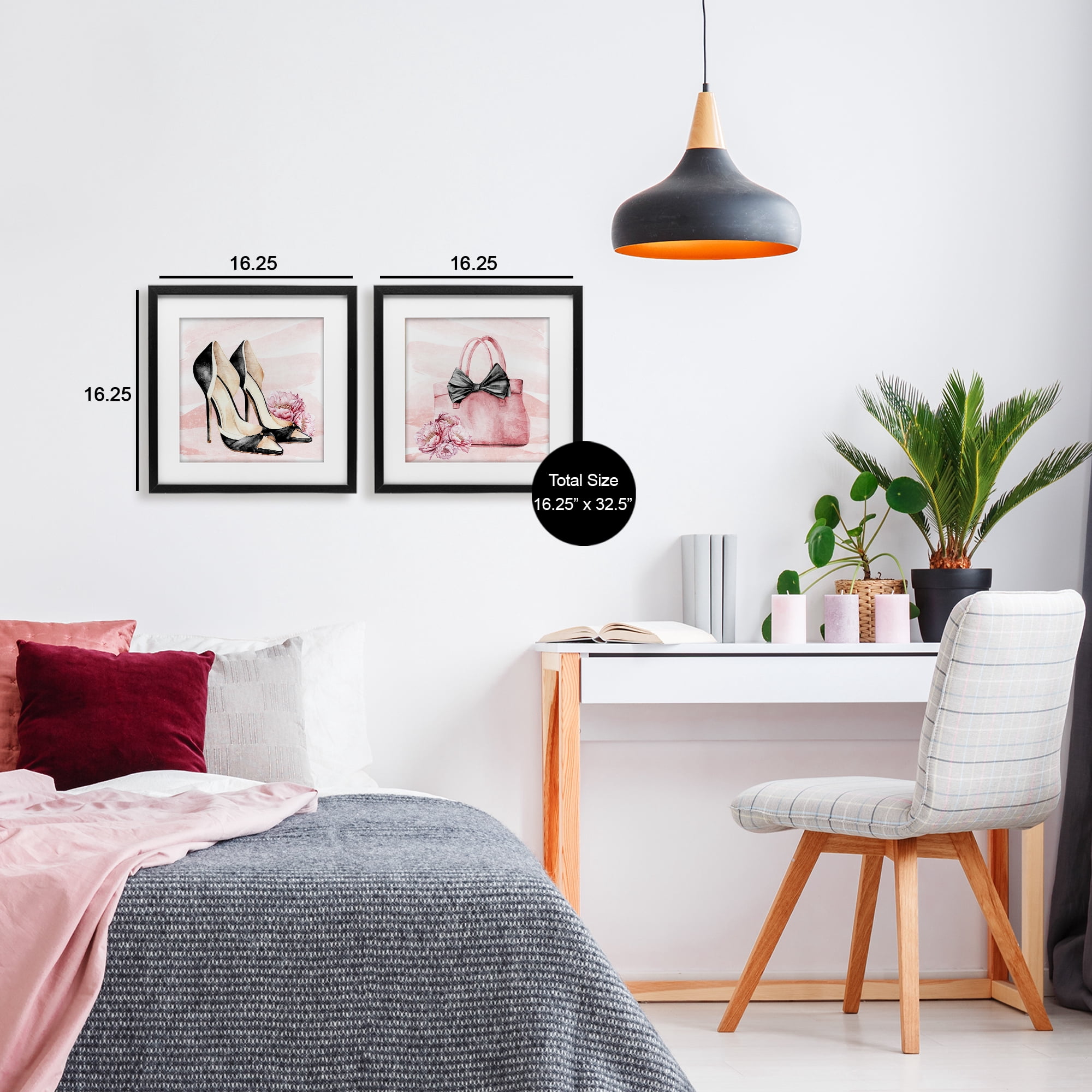Stupell Industries Rosy Glam Time Shoes 2 Piece Black Framed Print Under Glass Set, design by Kim Allen