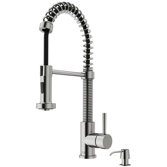 VIGO Edison Single Handle Pull-Down Sprayer Kitchen Faucet Set with Soap Dispenser in Stainless Steel