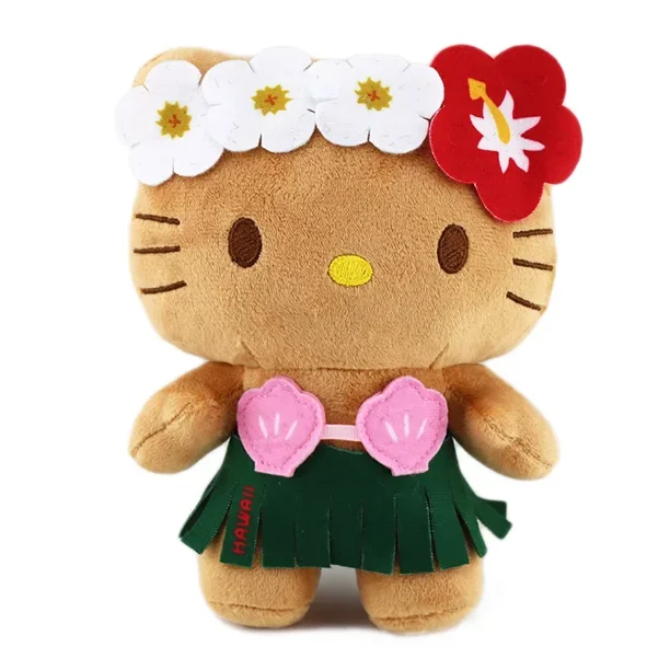 Nueva muñeca de peluche hawaiana de Sanrio de cuero negro de edición limitada HelloKitty Pochacco Mymelody Kuromi, linda muñeca de sirena, regalo