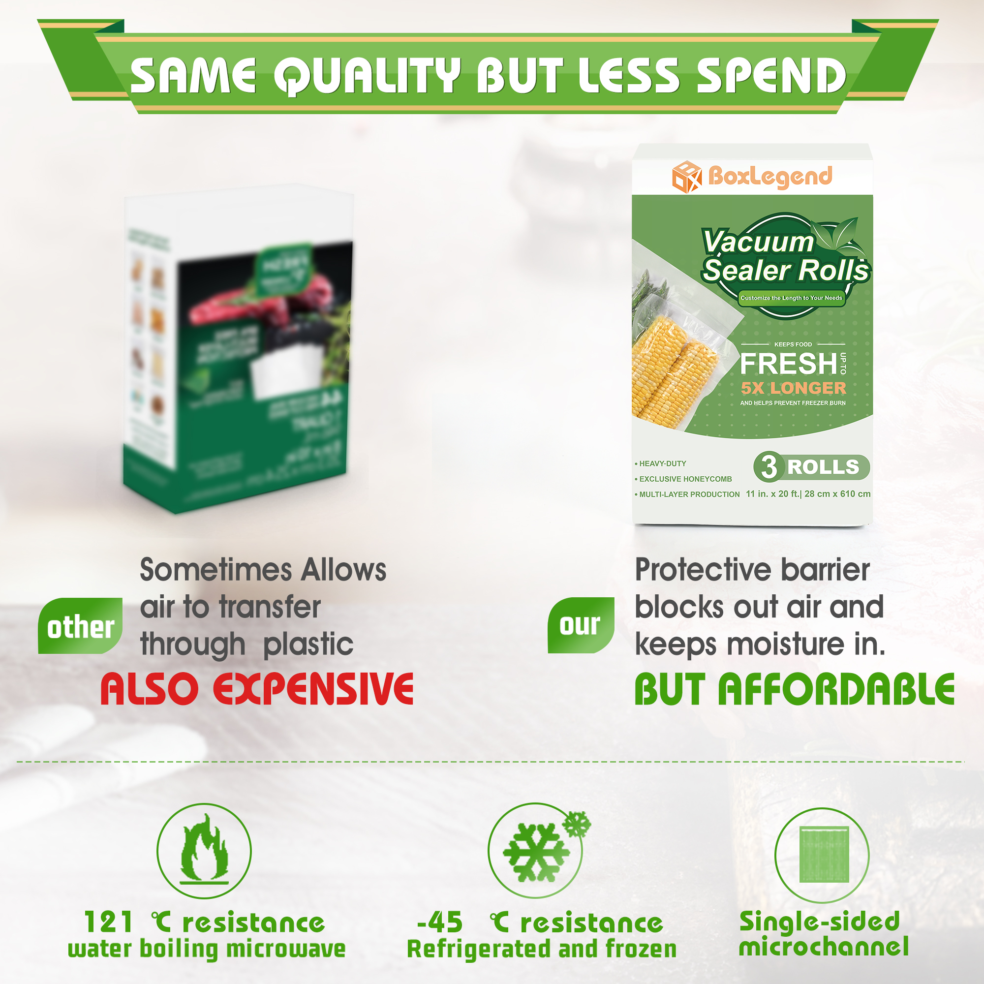 BoxLegend Vacuum Sealer Bags, 11" x 20' Rolls 3 Pack photo 4