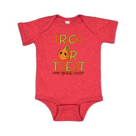 

Inktastic Trick or Treat Now Gimme Candy with Halloween Pumpkin Gift Baby Boy or Baby Girl Bodysuit