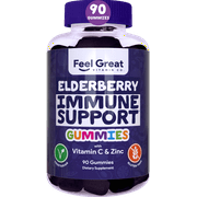 Elderberry Gummies (90 Gummies) for Adult & Kids with Immune Support* | Plant & Pectin Based Formula with Vitamin C and Zinc | Sambucus Nigra Supplement