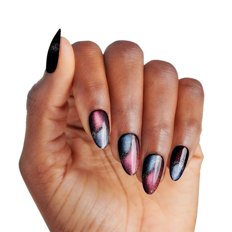 KISS Gel Fantasy Magnetic Press on Nails, Moonlit Veil, Purple, Medium Oval, 28 Count