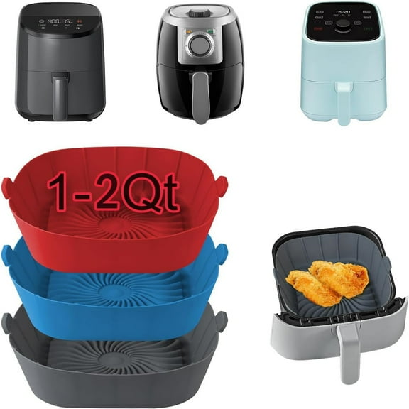 3 Pieces Air Fryer Silicone Liners for Most 1-2 Qt Mini Air Fryer, 3 Pack Square Small Air Fryer Liners Silicone Reusable Airfryer Liners Accessories for COSORI, Ninja, CHEFMAN