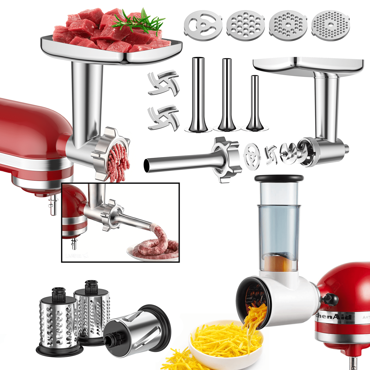 TOCOKEID 2 Pcs Meat Grinder & Slicer/Shredder Attachment Set for KitchenAid Stand Mixer