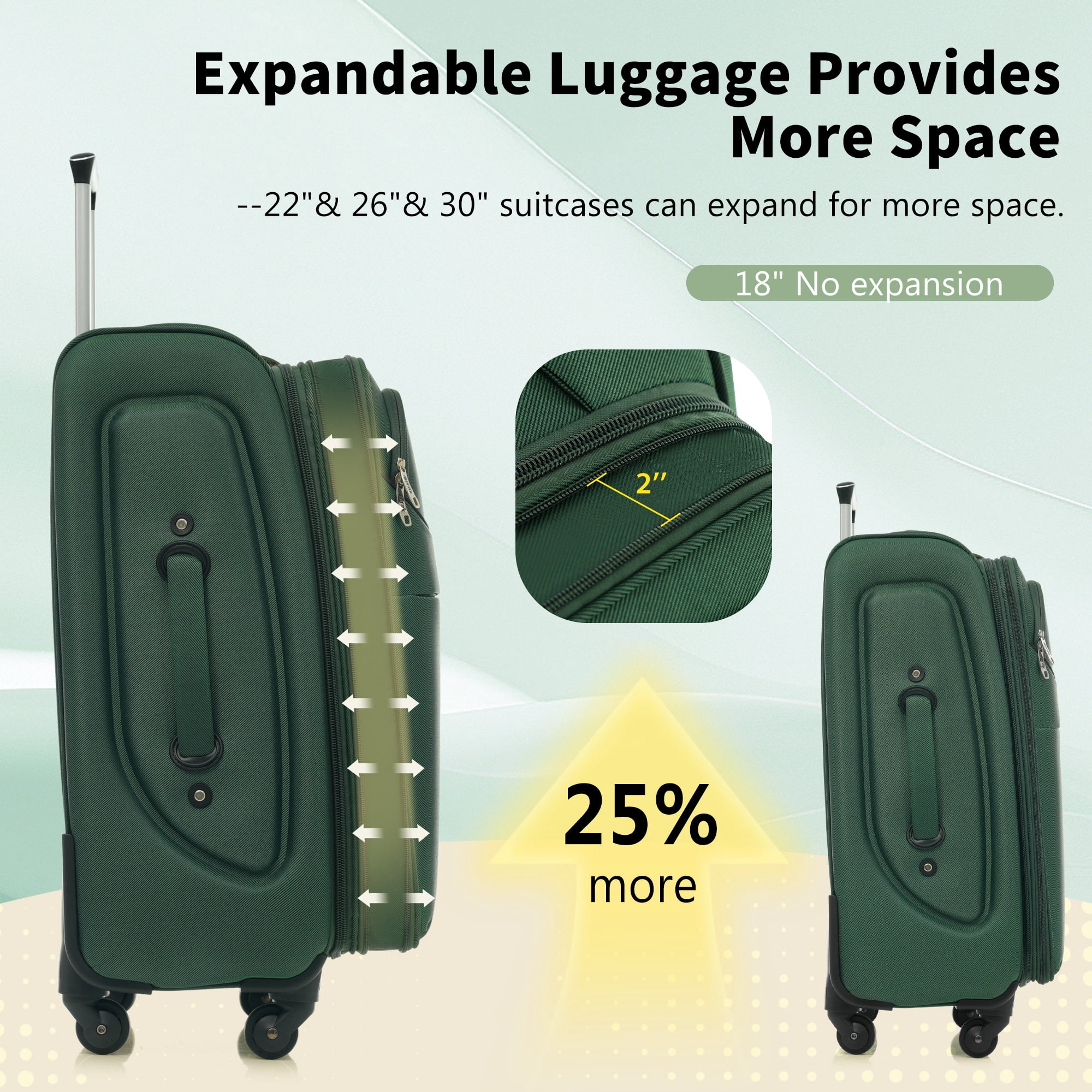 Euroco 4 Piece Softside Luggage Set, Expandable Suitcase Set with TSA Lock and Spinner Wheels, Lightweight Durable Suitcase for Men Women Travel(18"/22"/26"/30") ,Dark Green