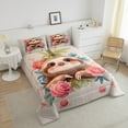 thumbnail image 4 of Cute Sloth Comforter Set Twin Size,Cartoon Sloth Animals Floral Bedding Sets Bedroom,Botanical Monstera Leaf Duvet Insert,Kawaii Wild Animals Quilt,Brown Green Pink, 4 of 6