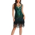 thumbnail image 2 of BLTIBY 2025 Women's 1920s Vintage Sequin Dress Lace V Neck Tassel Glitter Art Deco Flapper Dresses with Sleeveless Green XS, 2 of 9